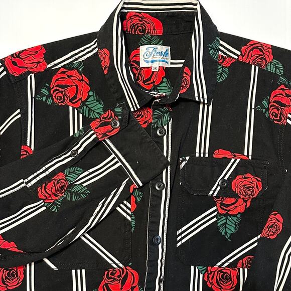 Fresh Prints of Bel-Air Men's Rose Shirt 2XL Button Front Striped Western Retro - Picture 2 of 8